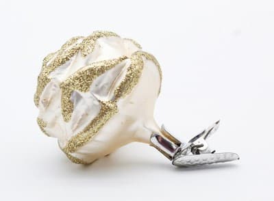 Vintage Germany White Rose Flower Gold Glitter Glass Clip-On Christmas Ornament - Thumbnail 4