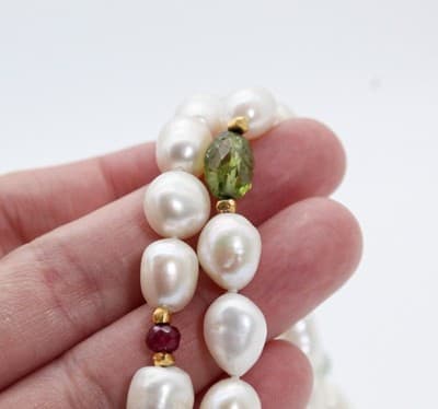 Designer JADED Natural Pearls & Assorted Gemstones Double Strand Necklace - Thumbnail 2