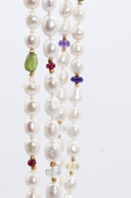 Designer JADED Natural Pearls & Assorted Gemstones Double Strand Necklace - Thumbnail 3