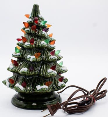 Vtg Ceramic Atlantic Mold Style Flocked Multicolor Light Small Christmas Tree - Thumbnail 2