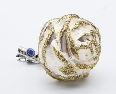 Vintage Germany White Rose Flower Gold Glitter Glass Clip-On Christmas Ornament - Thumbnail 6