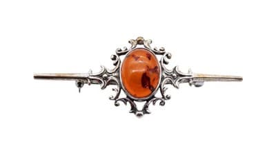 Vintage Sterling 925 Silver Natural Baltic Amber Antique Style Pin Brooch - Image 1