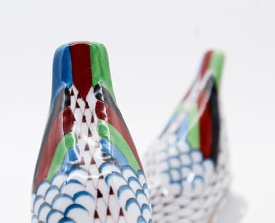 2 HOLLOHAZA Hungary Fishnet Porcelain Bird On Branch Hand Painted Figurines - Thumbnail 4