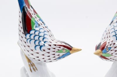 2 HOLLOHAZA Hungary Fishnet Porcelain Bird On Branch Hand Painted Figurines - Thumbnail 2