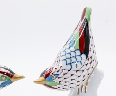 2 HOLLOHAZA Hungary Fishnet Porcelain Bird On Branch Hand Painted Figurines - Thumbnail 3