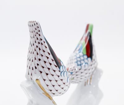 2 HOLLOHAZA Hungary Fishnet Porcelain Bird On Branch Hand Painted Figurines - Thumbnail 5