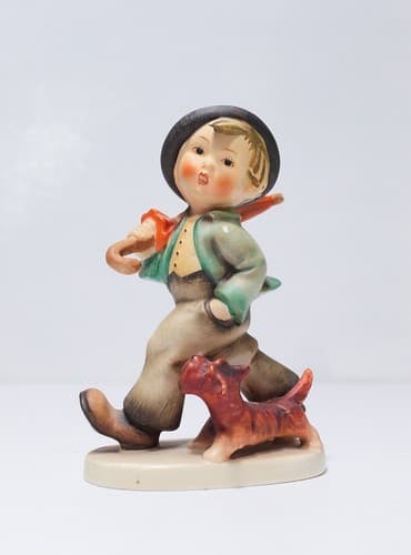 Vintage HUMMEL " Strolling Along" Boy w/ Dog & Umbrella Porcelain Figurine - Thumbnail 9