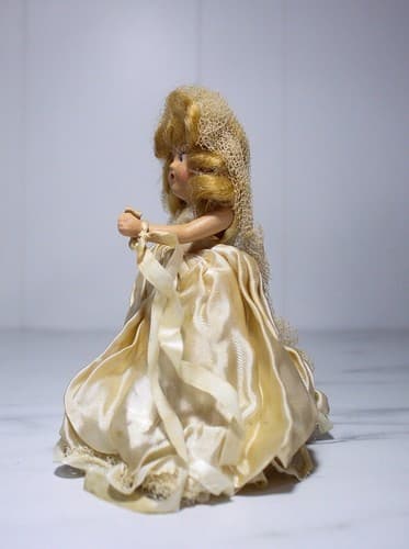 Antique A Virga Doll Silk Dress Bride Toy Doll Missing Arm - Thumbnail 6