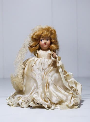 Antique A Virga Doll Silk Dress Bride Toy Doll Missing Arm - Thumbnail 2