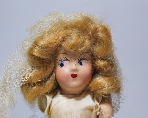 Antique A Virga Doll Silk Dress Bride Toy Doll Missing Arm - Thumbnail 3