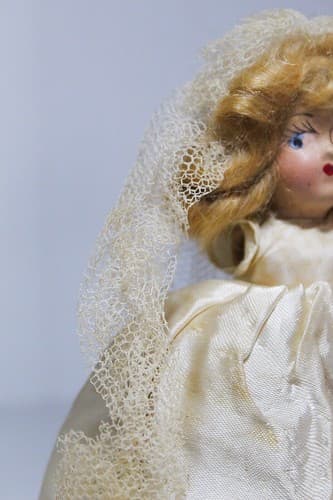 Antique A Virga Doll Silk Dress Bride Toy Doll Missing Arm - Thumbnail 4