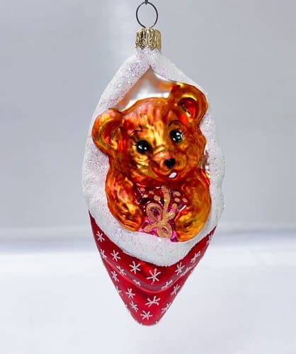 CHRISTOPHER RADKO 1998 "Cozykins" Bear Stocking Christmas Glass Ornament - Thumbnail 8