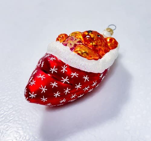 CHRISTOPHER RADKO 1998 "Cozykins" Bear Stocking Christmas Glass Ornament - Thumbnail 6