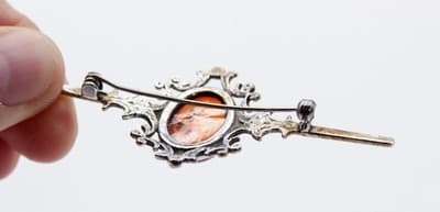 Vintage Sterling 925 Silver Natural Baltic Amber Antique Style Pin Brooch - Thumbnail 5