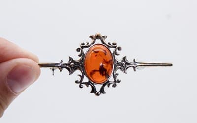 Vintage Sterling 925 Silver Natural Baltic Amber Antique Style Pin Brooch - Thumbnail 4