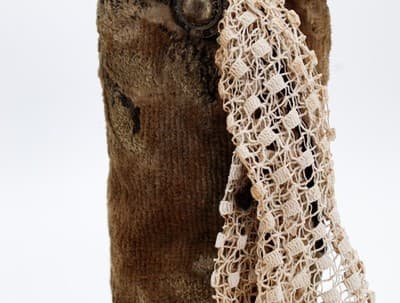 Old Artisan Textile Paper Mache Face Doll Angel Leather Wings & Halo OOAK - Thumbnail 13