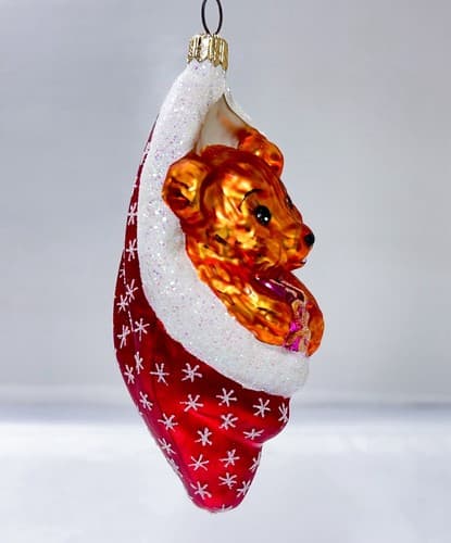 CHRISTOPHER RADKO 1998 "Cozykins" Bear Stocking Christmas Glass Ornament - Thumbnail 5