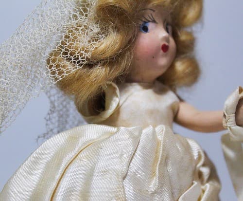 Antique A Virga Doll Silk Dress Bride Toy Doll Missing Arm - Thumbnail 5