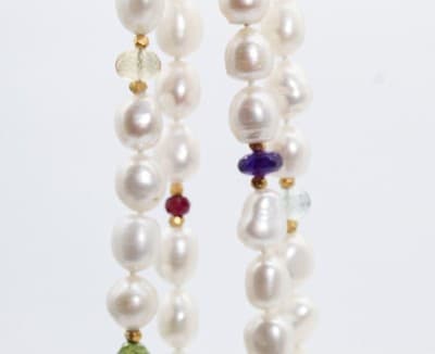 Designer JADED Natural Pearls & Assorted Gemstones Double Strand Necklace - Thumbnail 5
