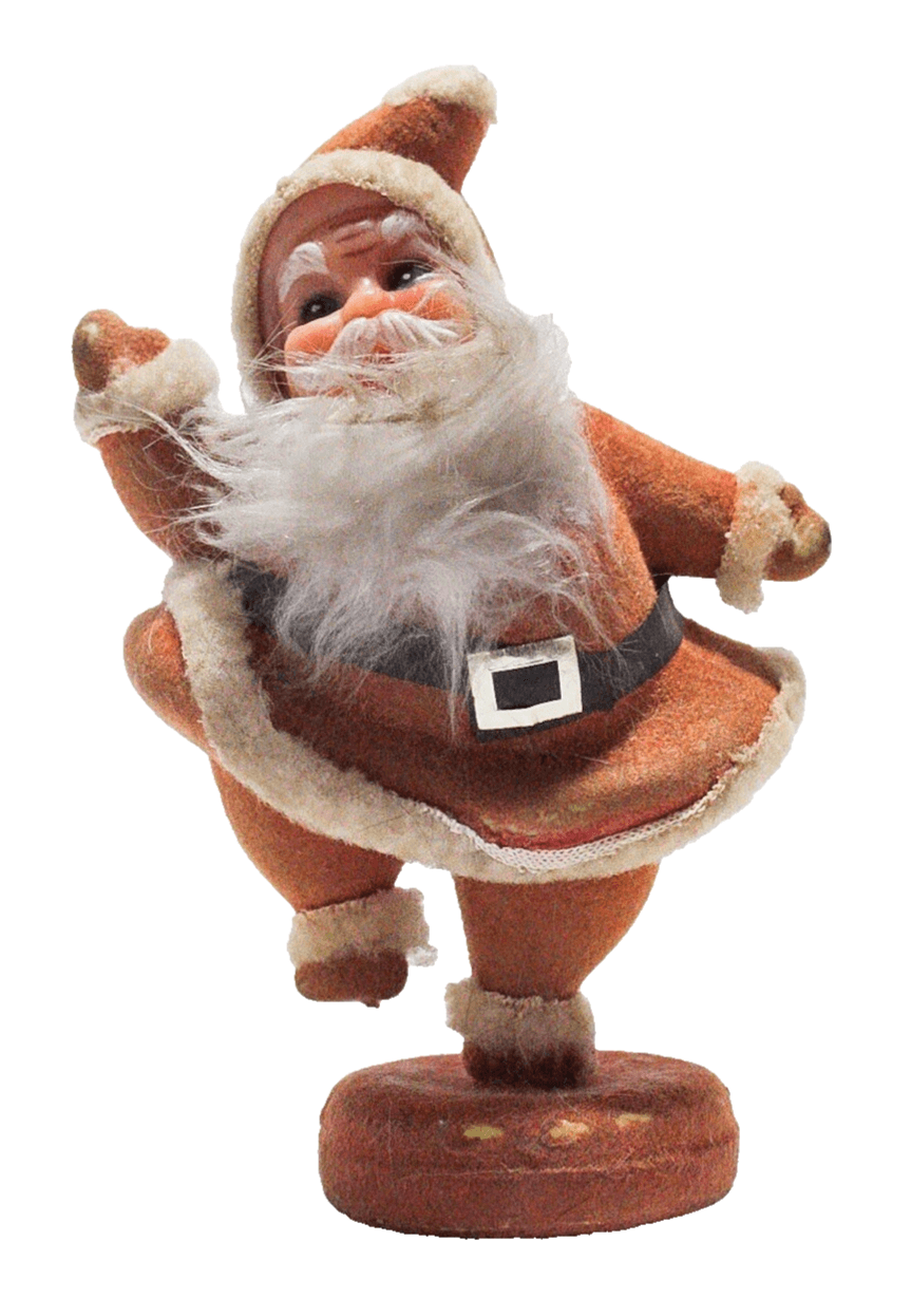Vintage Felt Plastic Flocked Dancing Santa Christmas Holiday Decoration Ornament - Image 1
