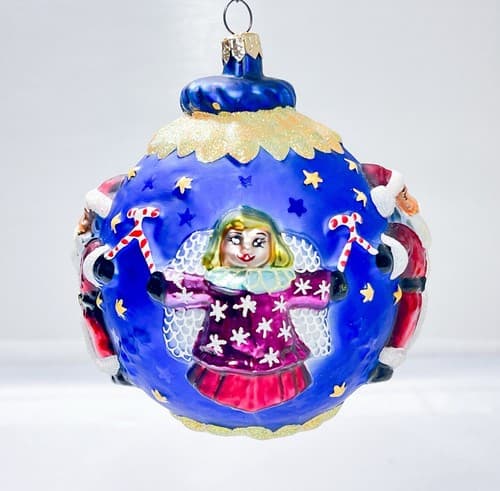CHRISTOPHER RADKO 1998 Circle of Cheer Blue Glass Christmas Ornament - Thumbnail 2