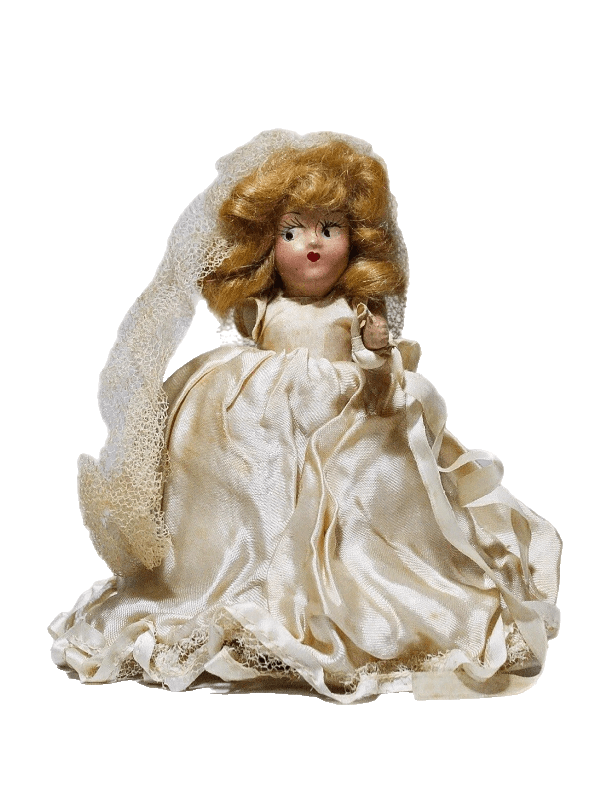 Antique A Virga Doll Silk Dress Bride Toy Doll Missing Arm - Image 1