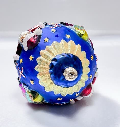 CHRISTOPHER RADKO 1998 Circle of Cheer Blue Glass Christmas Ornament - Thumbnail 4
