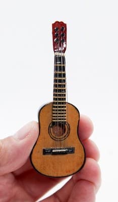 Vintage Miniature Dollhouse Wood Guitar Musical Instrument Accesory Handmade - Thumbnail 3