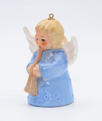 Hummel Goebel 1976 Blue Angel Bell Germany Porcelain Christmas Ornament TMK5 - Thumbnail 2