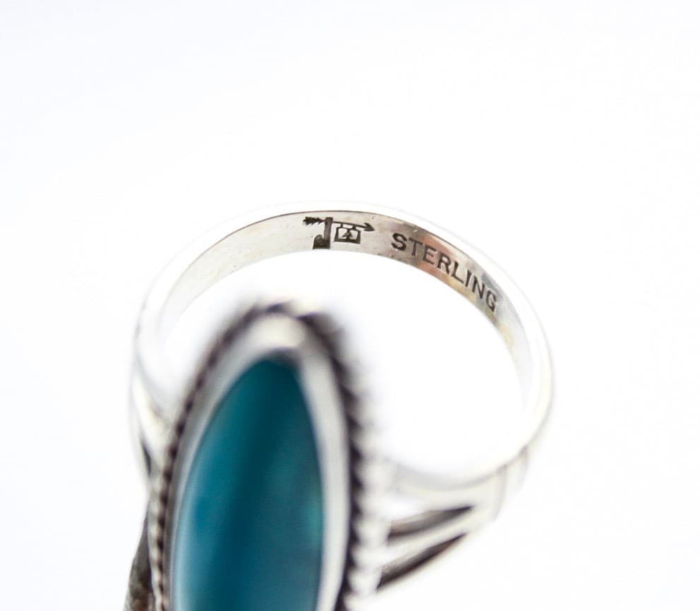 Fred Harvey Vintage Sterling Silver Native American Turquoise Ring Size 7.5 - Thumbnail 3