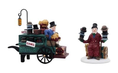 DEPARTMENT 56 "Chelsea Market Hat Monger & Cart" Christmas Village Accessory - Image 1