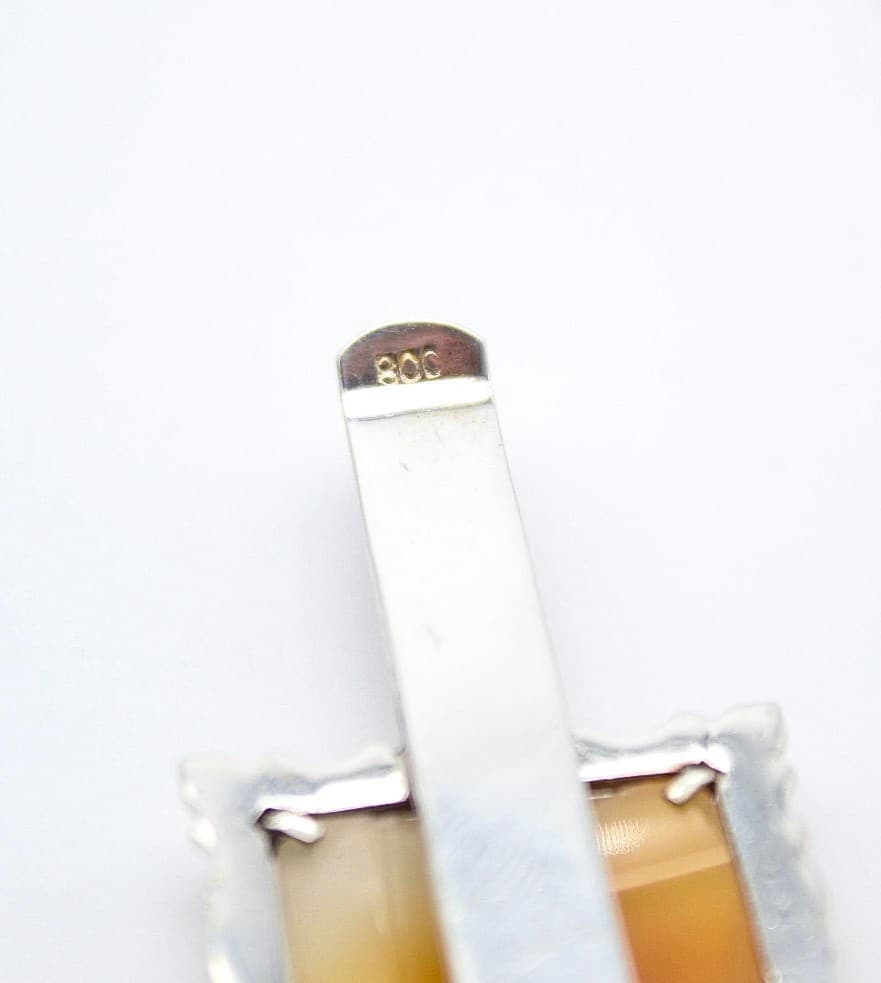 Vintage 800 European Silver Cameo Shell Soldier Etched Marcasite Tie Bar Clip - Thumbnail 3