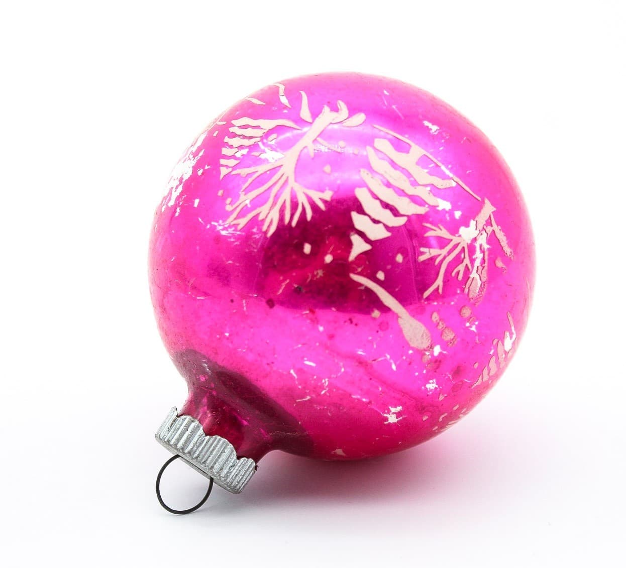 Shiny Brite Hot Pink Vintage Stencil Horse Carriage Glass Christmas Ornament - Thumbnail 2