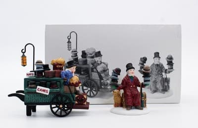 DEPARTMENT 56 "Chelsea Market Hat Monger & Cart" Christmas Village Accessory - Thumbnail 2