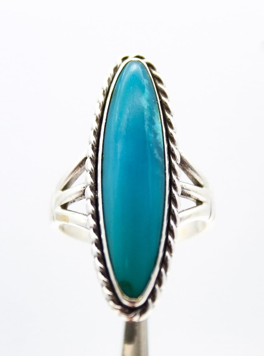 Fred Harvey Vintage Sterling Silver Native American Turquoise Ring Size 7.5 - Thumbnail 6
