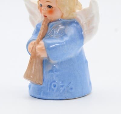 Hummel Goebel 1976 Blue Angel Bell Germany Porcelain Christmas Ornament TMK5 - Thumbnail 3