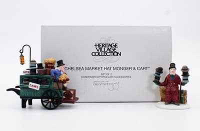 DEPARTMENT 56 "Chelsea Market Hat Monger & Cart" Christmas Village Accessory - Thumbnail 3