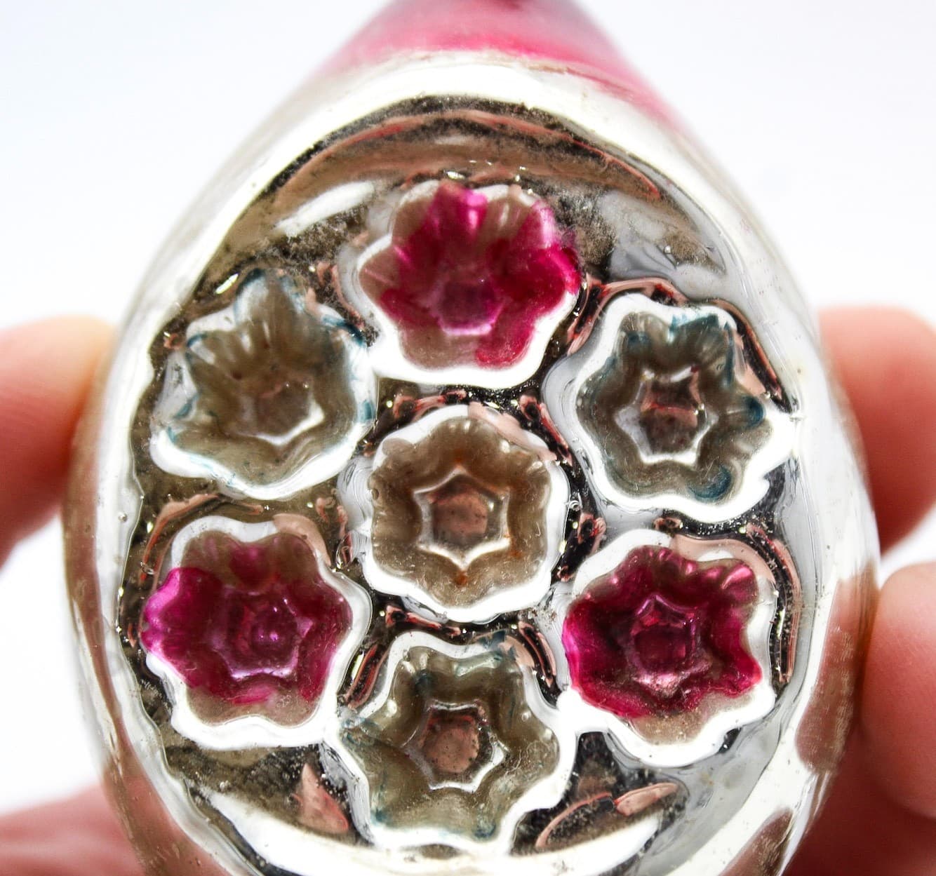 Vintage Multiple Indent Reflector Striped Teardrop Glass Christmas Ornament - Thumbnail 5