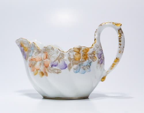 Antique Hand Painted Gold Gilt France Limoges T&V Floral Porcelain Gravy Boat - Thumbnail 4