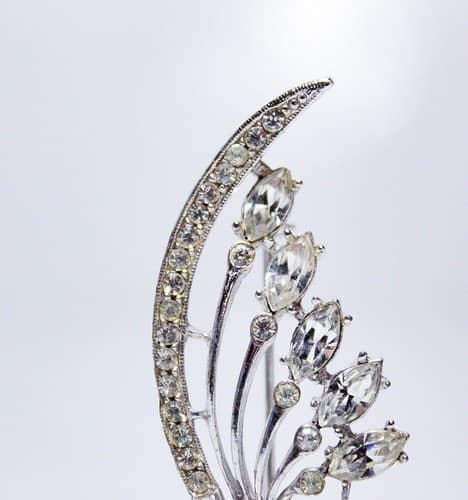 Vintage Floral Motif Rhinestone Navette/Rectangular/Round Cut Pin Brooch - Thumbnail 3