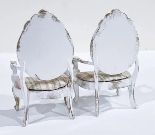 2 Vintage Mystic Style Upholstered White Chairs Dollhouse Miniature Furniture - Thumbnail 3