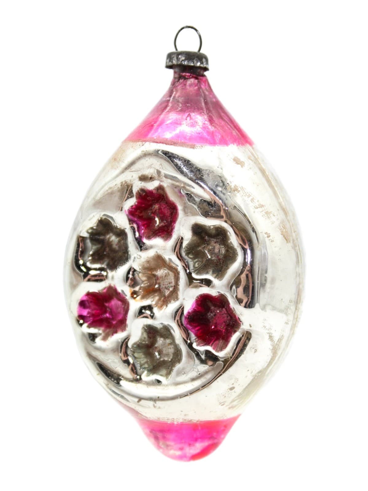 Vintage Multiple Indent Reflector Striped Teardrop Glass Christmas Ornament - Image 1