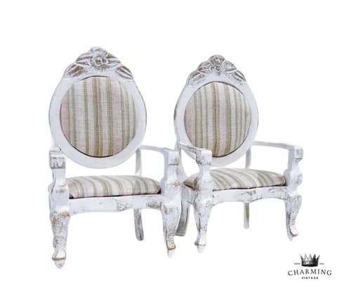 2 Vintage Mystic Style Upholstered White Chairs Dollhouse Miniature Furniture - Image 1
