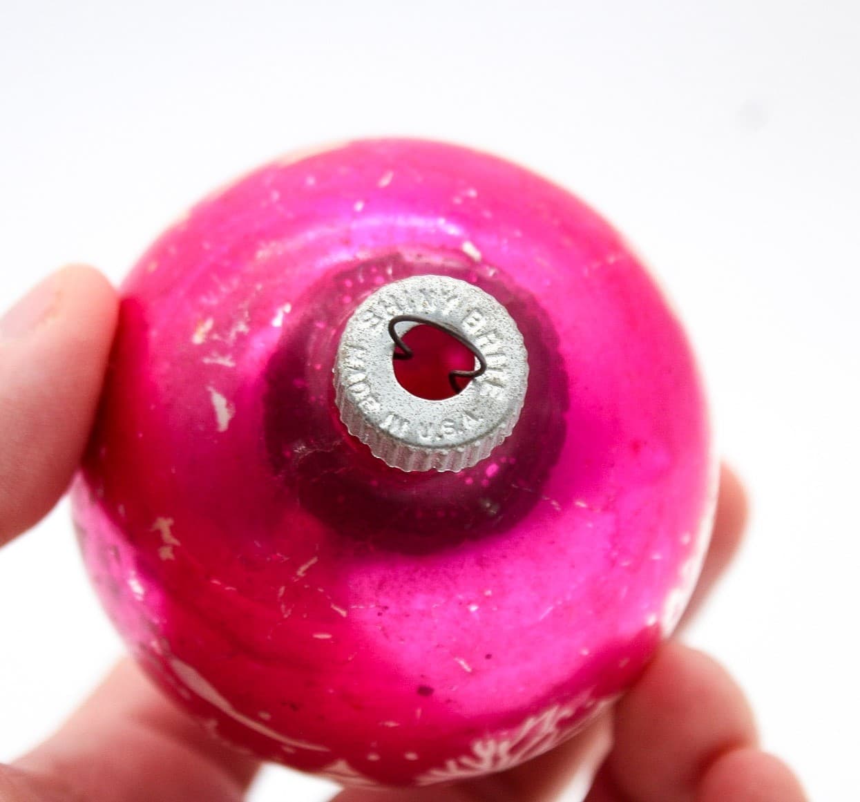 Shiny Brite Hot Pink Vintage Stencil Horse Carriage Glass Christmas Ornament - Thumbnail 4