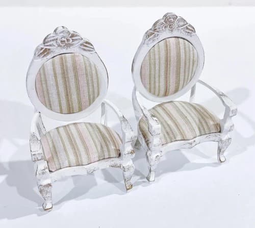 2 Vintage Mystic Style Upholstered White Chairs Dollhouse Miniature Furniture - Thumbnail 2