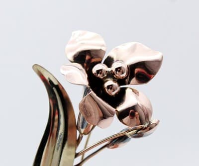 Carl Art Rose & Yellow 12k Gold Filled On Sterling 925 Floral Statement Brooch - Thumbnail 3