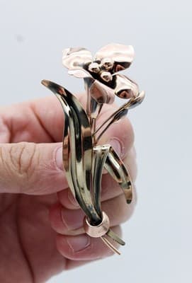 Carl Art Rose & Yellow 12k Gold Filled On Sterling 925 Floral Statement Brooch - Thumbnail 2