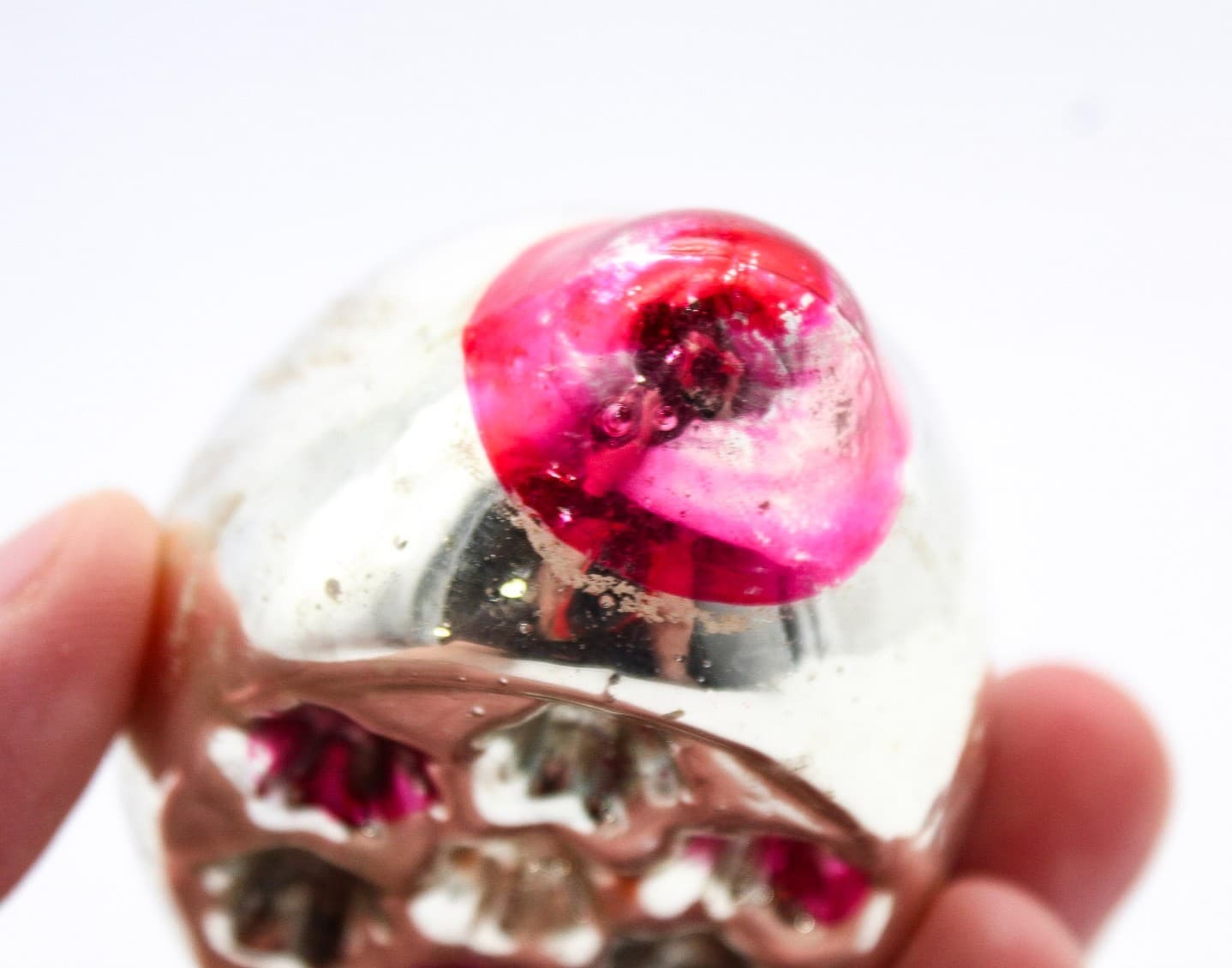 Vintage Multiple Indent Reflector Striped Teardrop Glass Christmas Ornament - Thumbnail 3