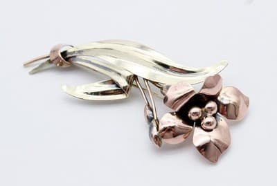 Carl Art Rose & Yellow 12k Gold Filled On Sterling 925 Floral Statement Brooch - Thumbnail 4