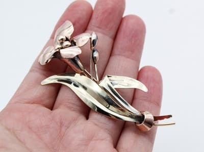 Carl Art Rose & Yellow 12k Gold Filled On Sterling 925 Floral Statement Brooch - Thumbnail 5